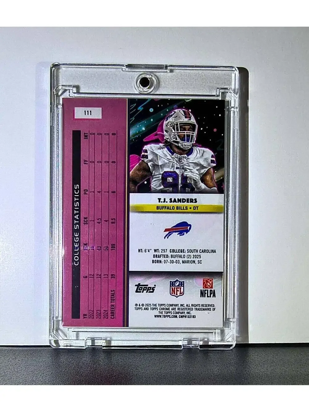T.J. Sanders Rookie 2025 Topps Chrome Cosmic Nebula NFL #111 Card Buffalo Bills